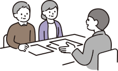 相談員に相談する男女のイラスト