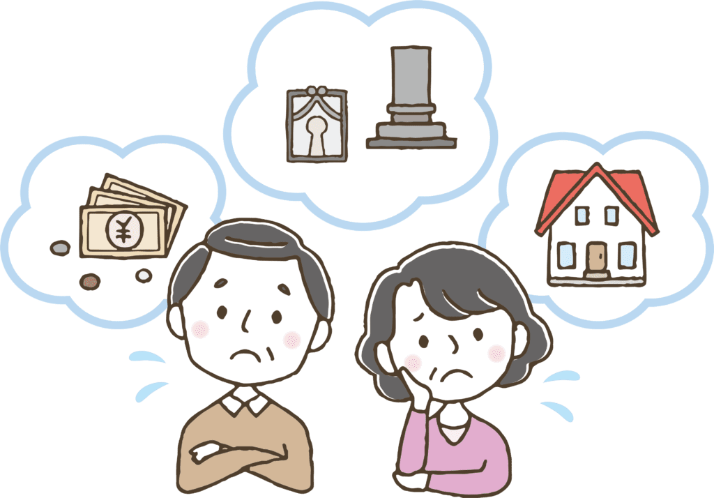相続財産に悩む夫婦のイラスト
