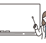 ホワイトボードで説明する女性のイラスト